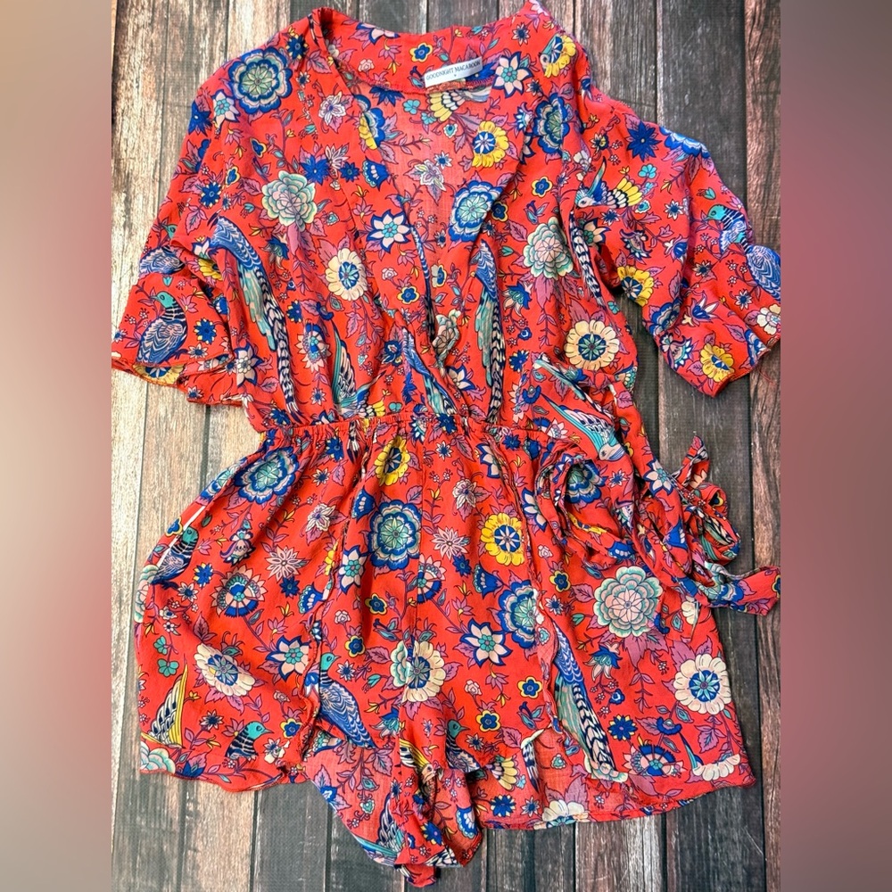 Goodnight Macaroon Coral Floral Romper